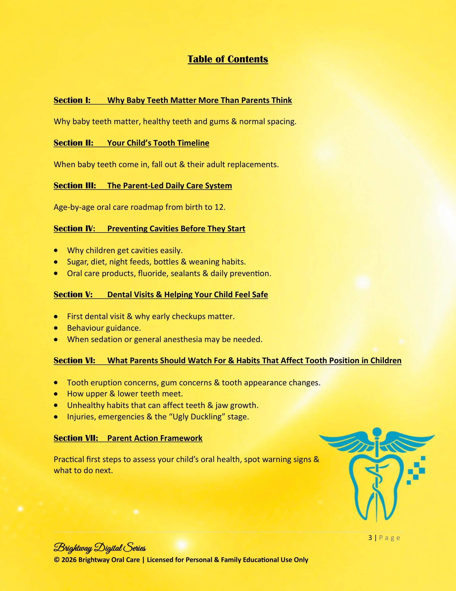 Parents oral health table of contents preview