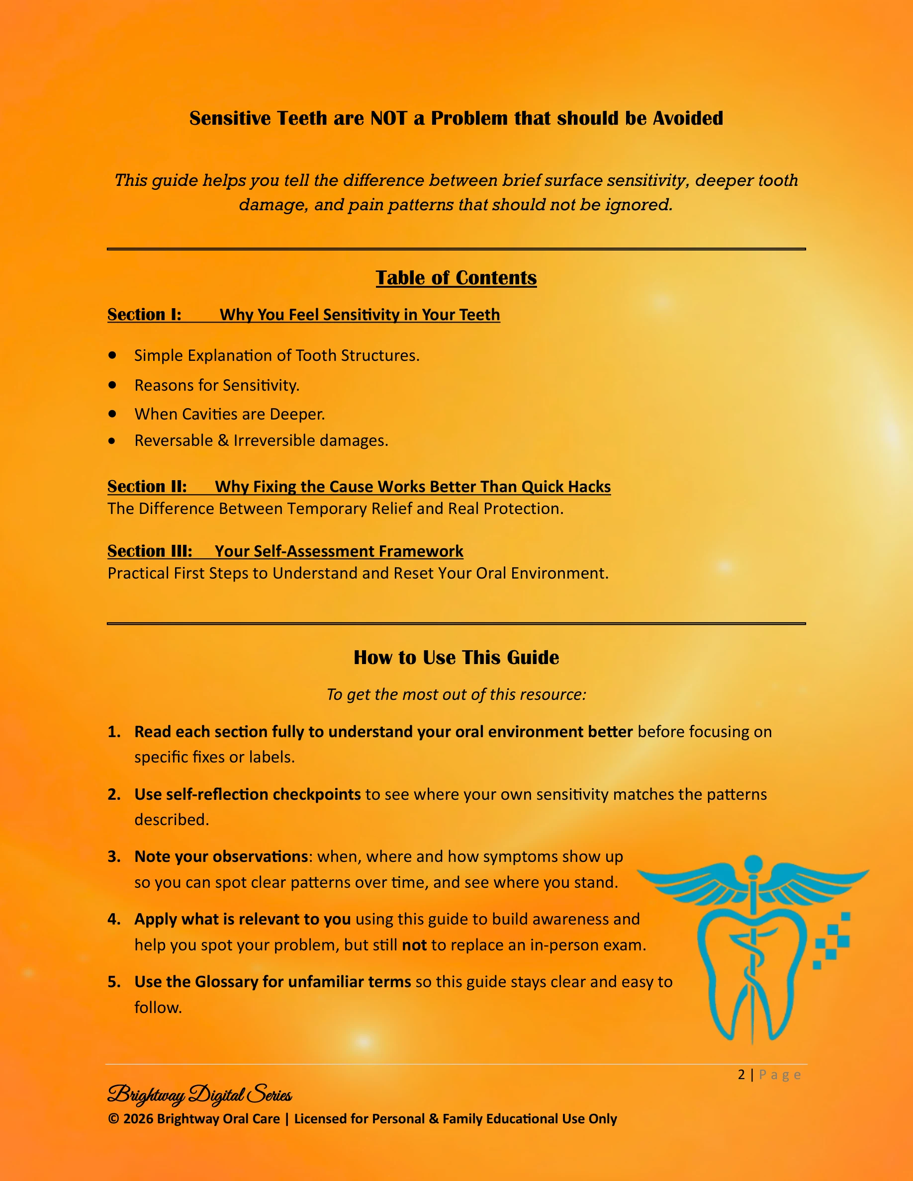 Tooth sensitivity and pain table of contents preview