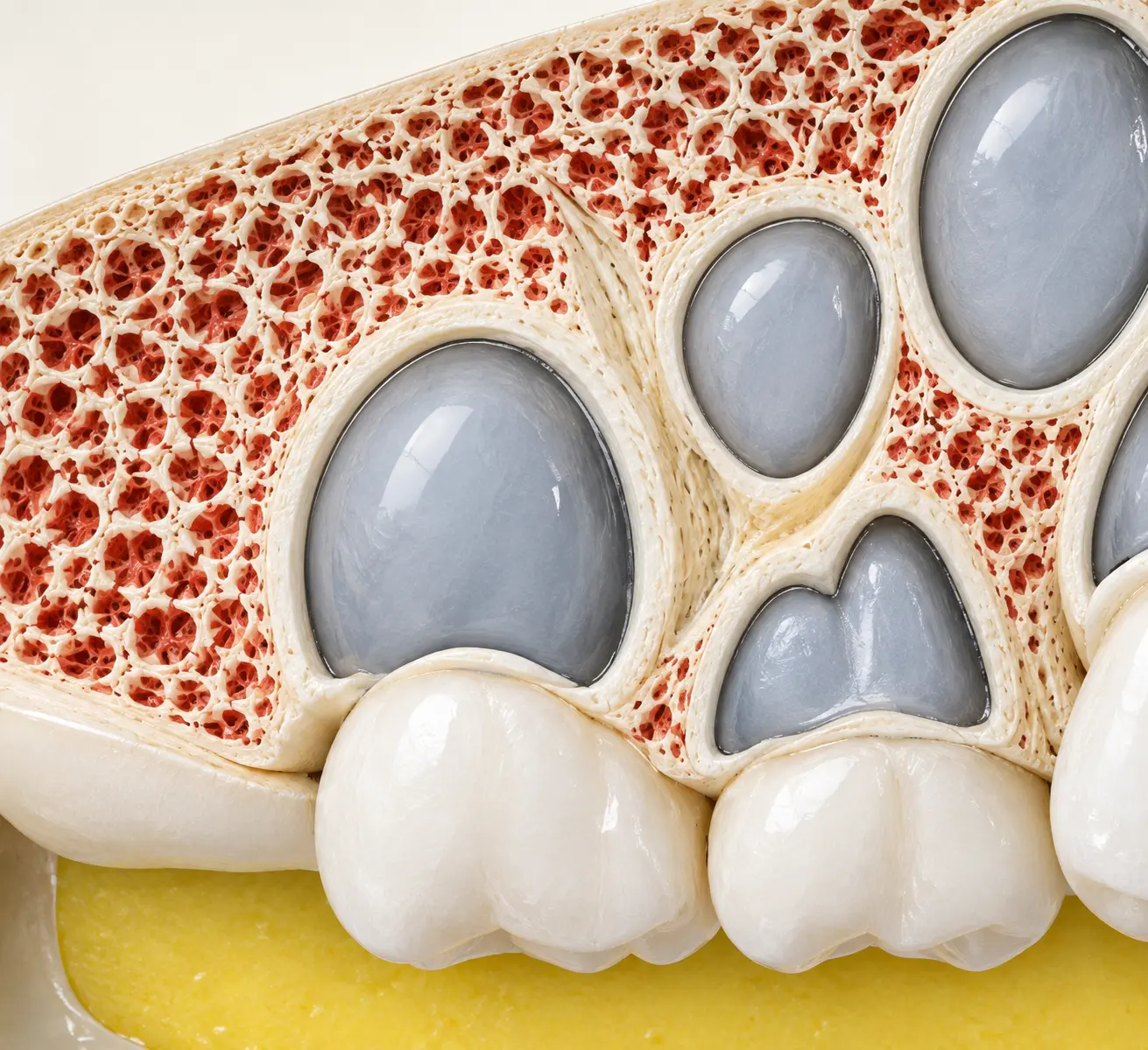 Illustration of a permanent tooth developing above a baby molar